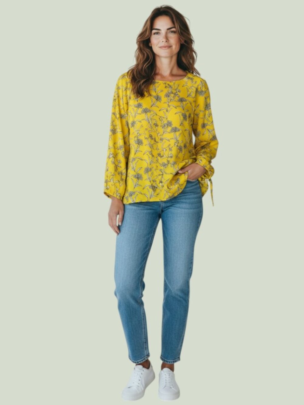 Papermoon Yellow Floral 3/4 Tie Sleeve Blouse Size Small